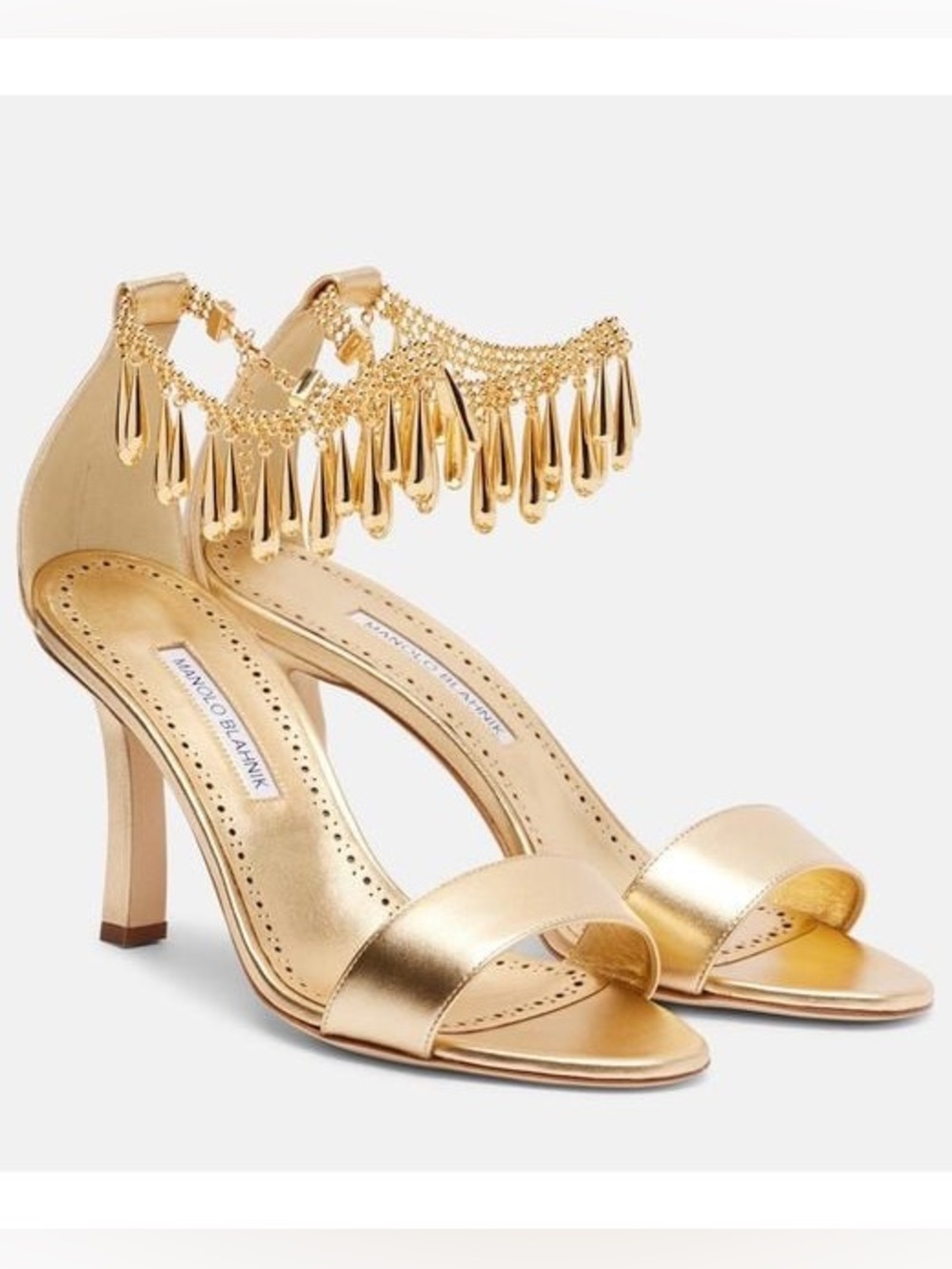 Manolo Blahnık Women's Metallic Nicusan 90
Embellished Leather Sandals size 7